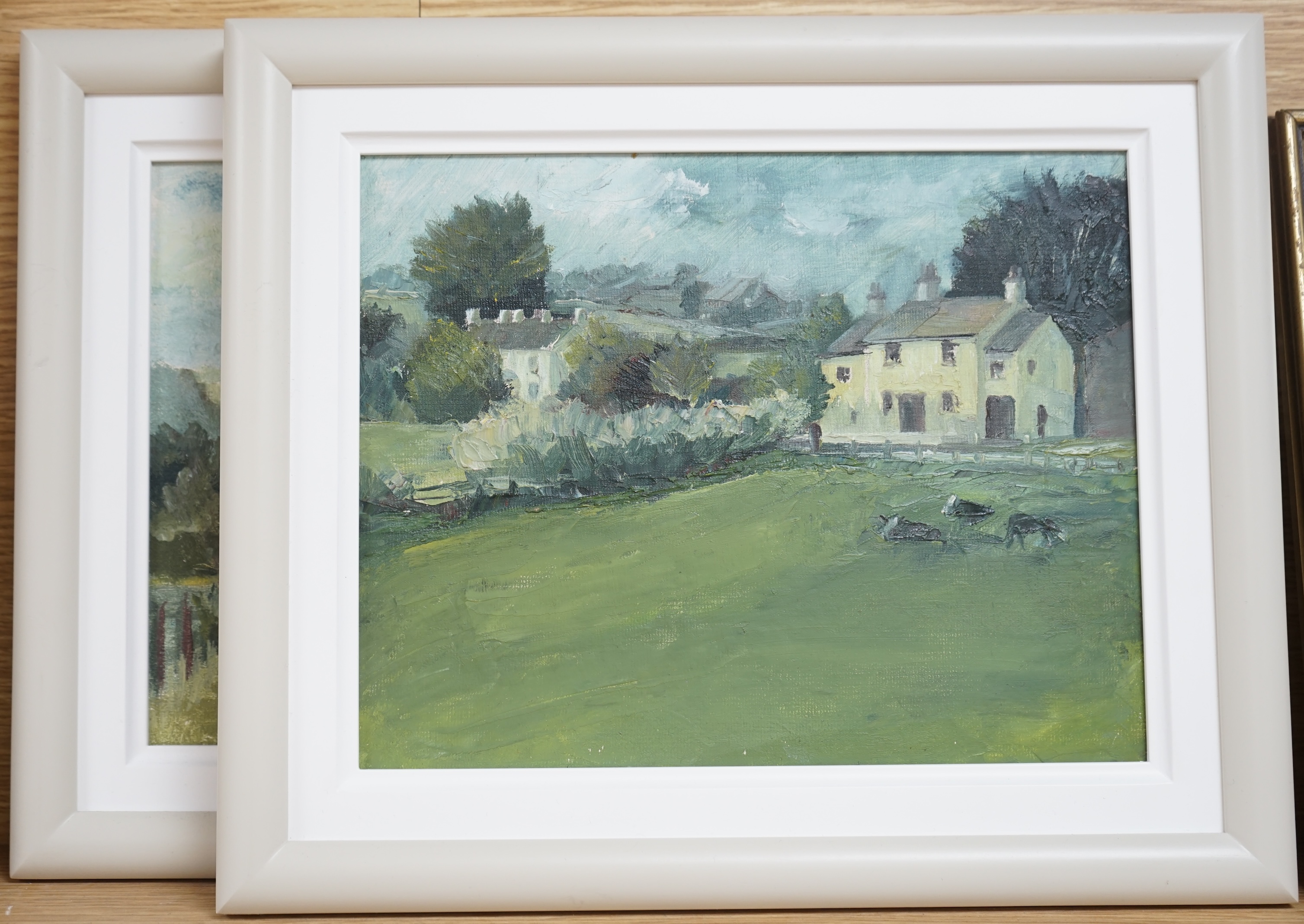 Nick Lelean, two oils on board, Studies of houses in Waverton, Wigton, Lake District, one signed, 19 x 24cm. Condition - good
